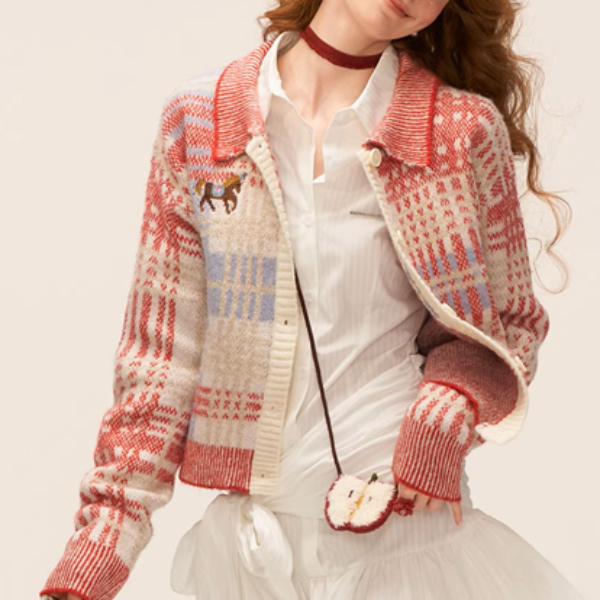 馬刺繍×優しい配色のフェアアイルカーディガン《Z01512》