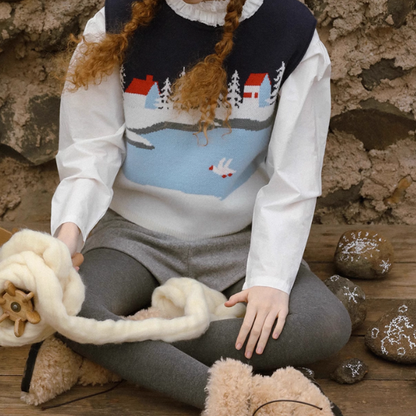 冬景色を描くレトロニットベスト《Z01082》