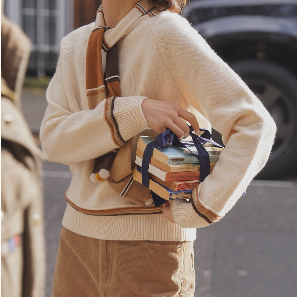 【2color】黄昏の街角のカラーブロックスカーフニット《Z01163》