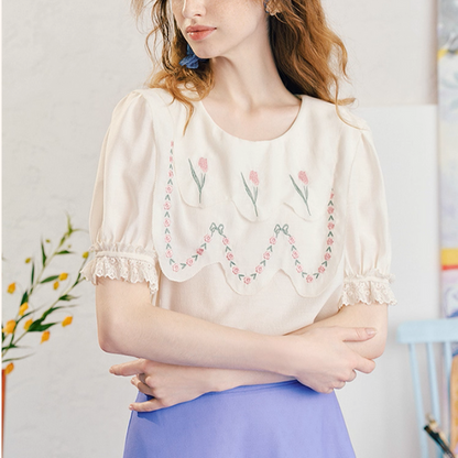 ノスタルジック花刺繍ブラウス《Z01057》