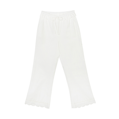 フリルウエスト＆レースヘムホワイトパンツ《Z00823》