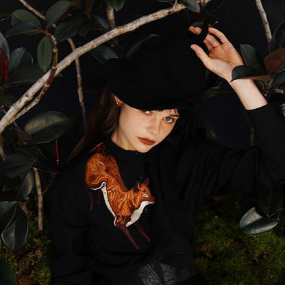 【2color】「小狐物語」森の中のキツネとアシンメトリーフリルブラウス C0182