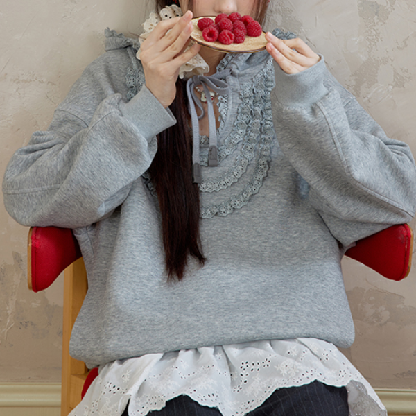 リボン＆レースUネックフーディー　《Z00762》