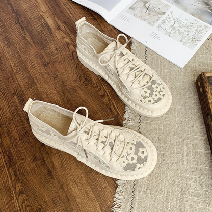 【２color】フラワーエンブロイダリーレトロシューズ　AU-131