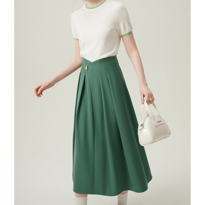 【2color】ゴールドボタン付きハイウエストAラインスカート Z00094