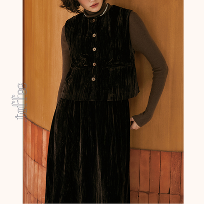 グロッシーダークベスト＆ロングスカートセットアップ　《Z00807》