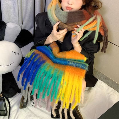 【8color】マルチカラーが映えるロング丈ブロックチェックマフラー《Z01185》