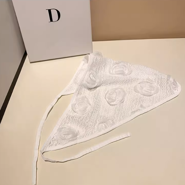 【3color】花飾りが揺れる＊メッシュヘッドスカーフ《Z01196》