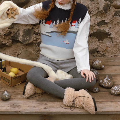 冬景色を描くレトロニットベスト《Z01082》