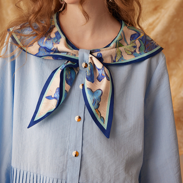 【4color】ゴッホのアートプリント入りプリーツシャツ X-516