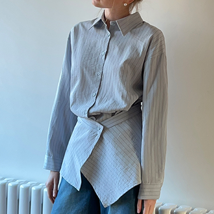 【2color】ストライプ柄ロングスリーブボタンダウンシャツ　《Z00716》