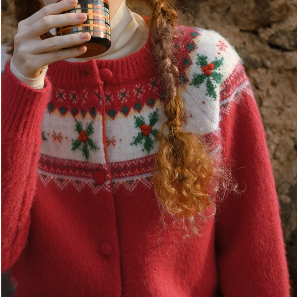 【2color】草花咲くヨーク刺繍のクロップドカーディガン《Z01078》