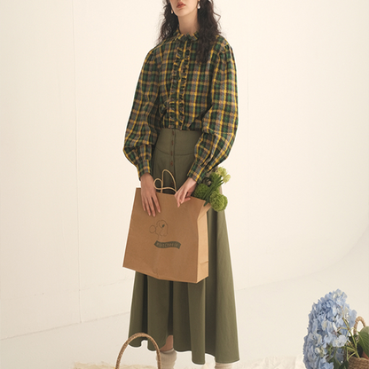 パフスリーブチェック柄ブラウス　Z00451