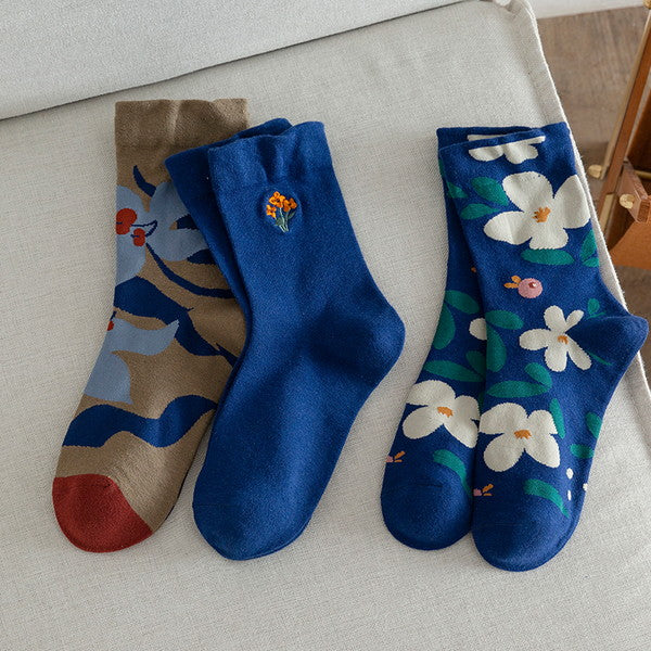 フラワー刺繍ソックス3点セット Z00315