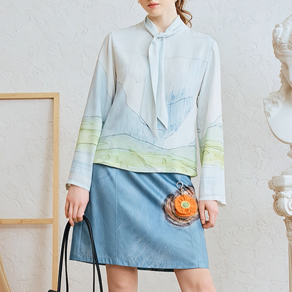 風景画タッチのボウタイアートシャツ《Z01063》