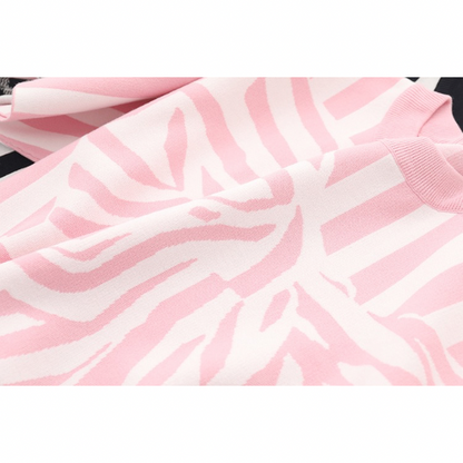 【2color】ストライプ×ゼブラ柄プリントニットトップ Z00215