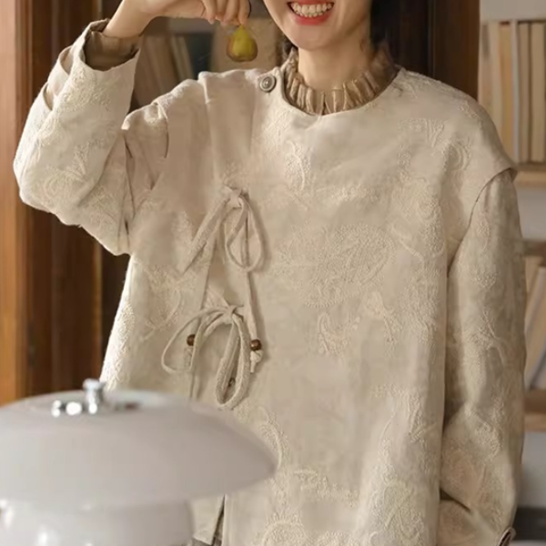 刺繍ジャガード×結び紐のショートジャケット《Z01354》