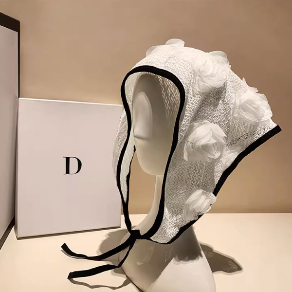 【3color】花飾りが揺れる＊メッシュヘッドスカーフ《Z01196》