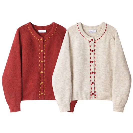 【3color】冬いろステッチと小さなまるボタン《Z01167》