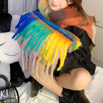 【8color】マルチカラーが映えるロング丈ブロックチェックマフラー《Z01185》