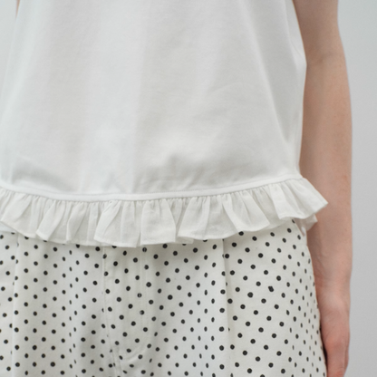 フリル裾花刺繍ポケット付き半袖トップス《Z01107》