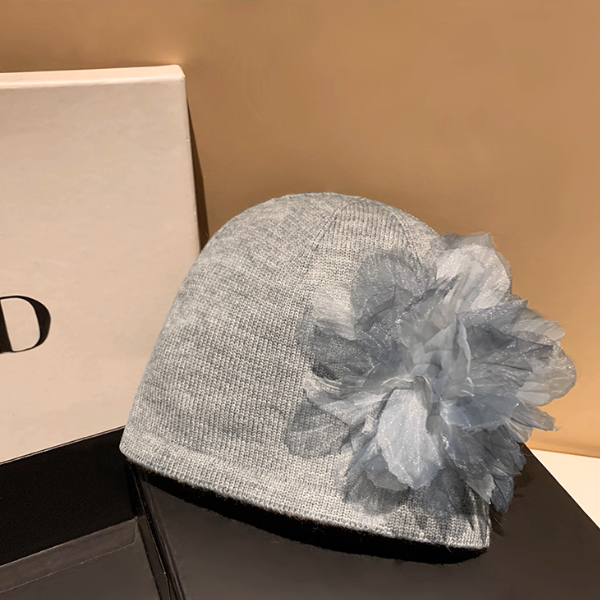 【8color】同色フラワーが華やぐ＊チュール花びらニットビーニー《Z01195》