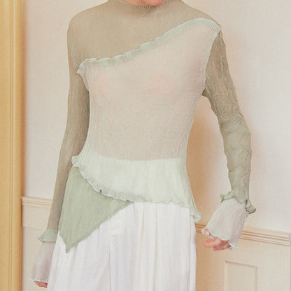 フリル付きミントグリーンシースルートップ Z00264