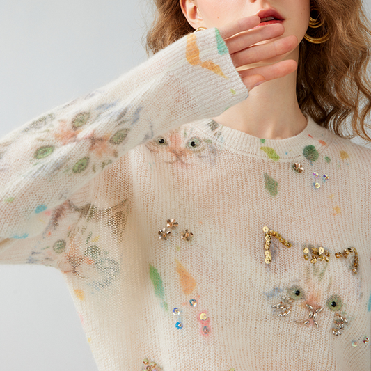 ビジュー＆キャットニットプルオーバー　Z00595