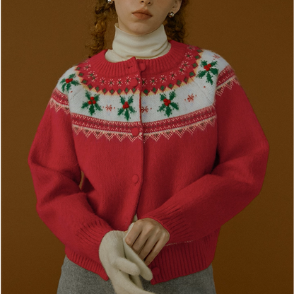 【2color】草花咲くヨーク刺繍のクロップドカーディガン《Z01078》