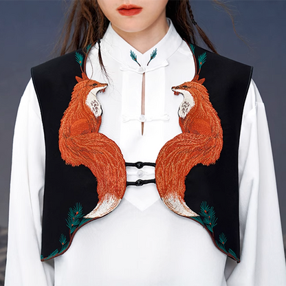 フォックス刺繍ブラックベスト C0097