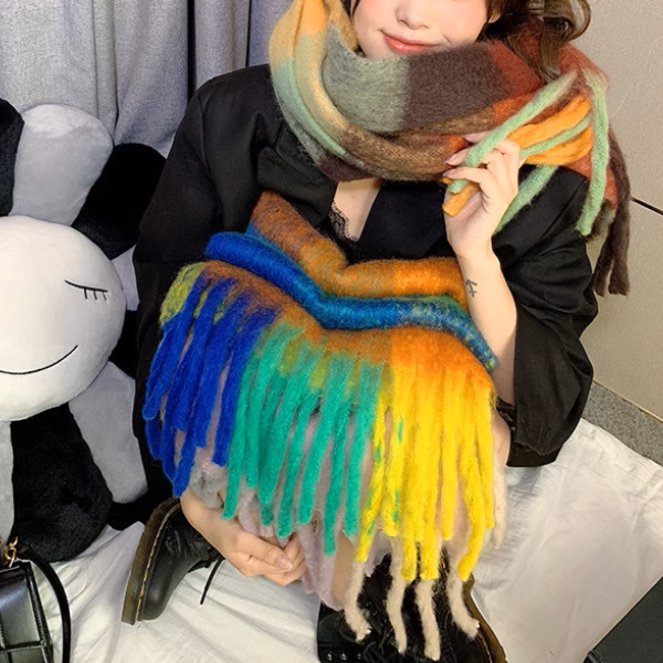 【8color】マルチカラーが映えるロング丈ブロックチェックマフラー《Z01185》