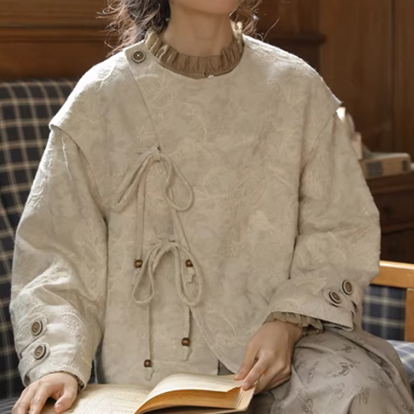 刺繍ジャガード×結び紐のショートジャケット《Z01354》