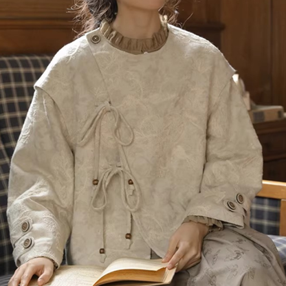 刺繍ジャガード×結び紐のショートジャケット《Z01354》