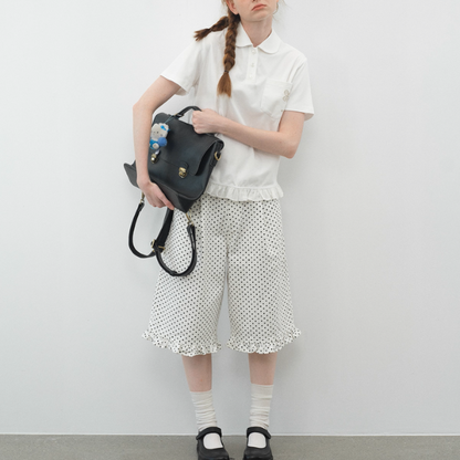 フリル裾花刺繍ポケット付き半袖トップス《Z01107》