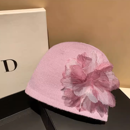 【8color】同色フラワーが華やぐ＊チュール花びらニットビーニー《Z01195》