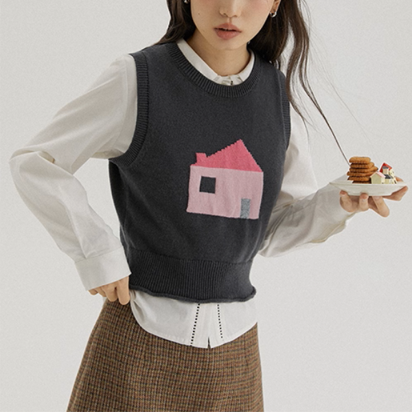 【2color】おうちとダルメシアンの物語ニットベスト《Z01176》