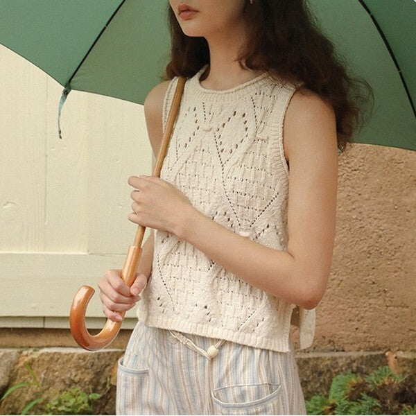 透かし編みノースリーブニットトップ Z00384