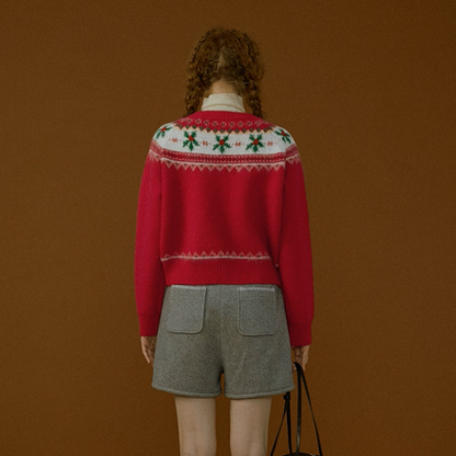 【2color】草花咲くヨーク刺繍のクロップドカーディガン《Z01078》