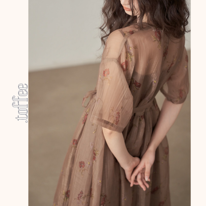 フローラルプリントシフォンワンピース《Z00995》