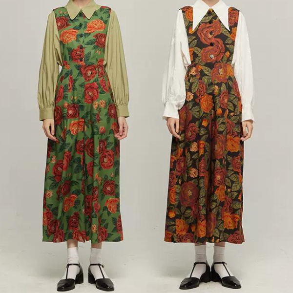 【２color】トータルフラワープリントジャンプスーツ w-042