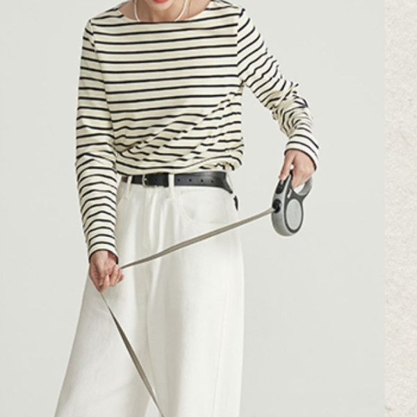 【2color】ストライプコットンロングTシャツ Z00200