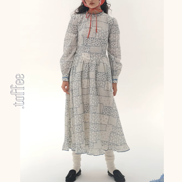 パッチワーク小花柄ロングワンピース《Z00986》