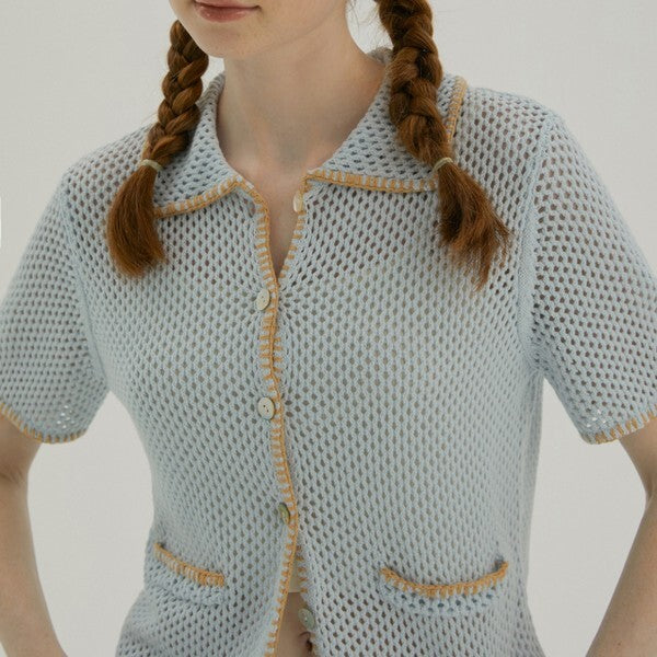 ショートニットメッシュカーディガン Z00386