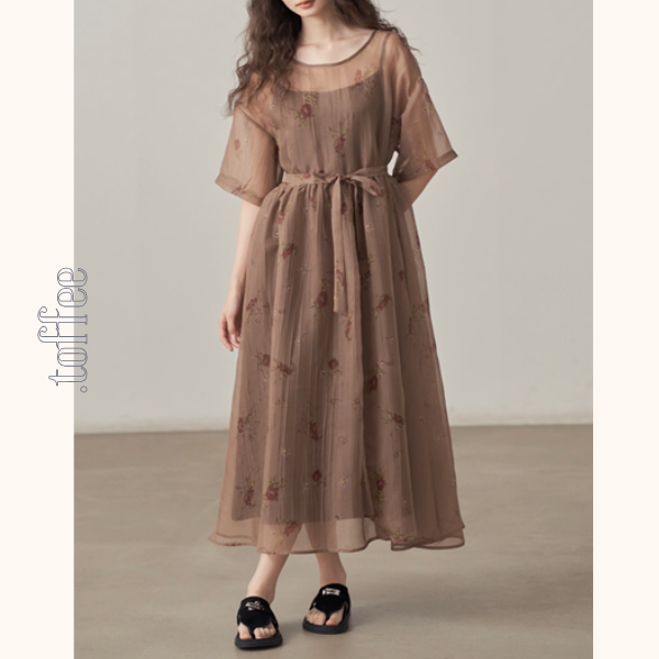 フローラルプリントシフォンワンピース《Z00995》