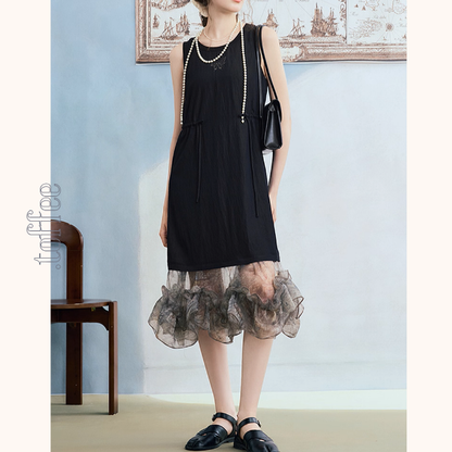 幻想チュールのノースリーブブラックワンピース《Z01061》