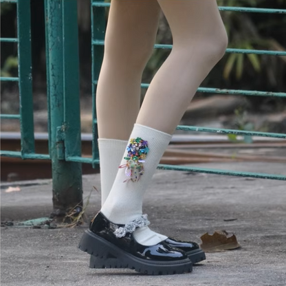 ビジュー刺繍が華やぐ5色ソックスセット《Z01118》