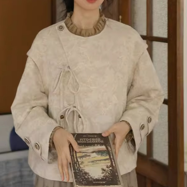 刺繍ジャガード×結び紐のショートジャケット《Z01354》