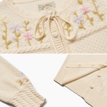 花咲くヨーク刺繍のアイボリーカーディガン《Z01080》