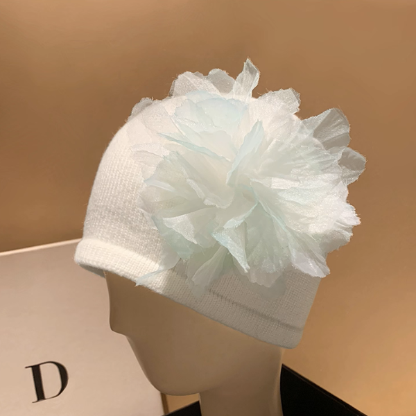 【8color】同色フラワーが華やぐ＊チュール花びらニットビーニー《Z01195》