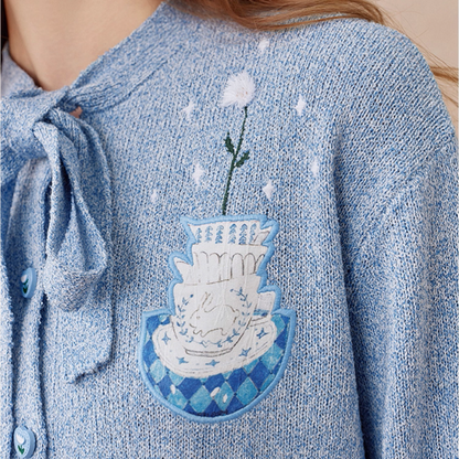 リボンタイ付き刺繍ポケットカーディガン《Z01104》